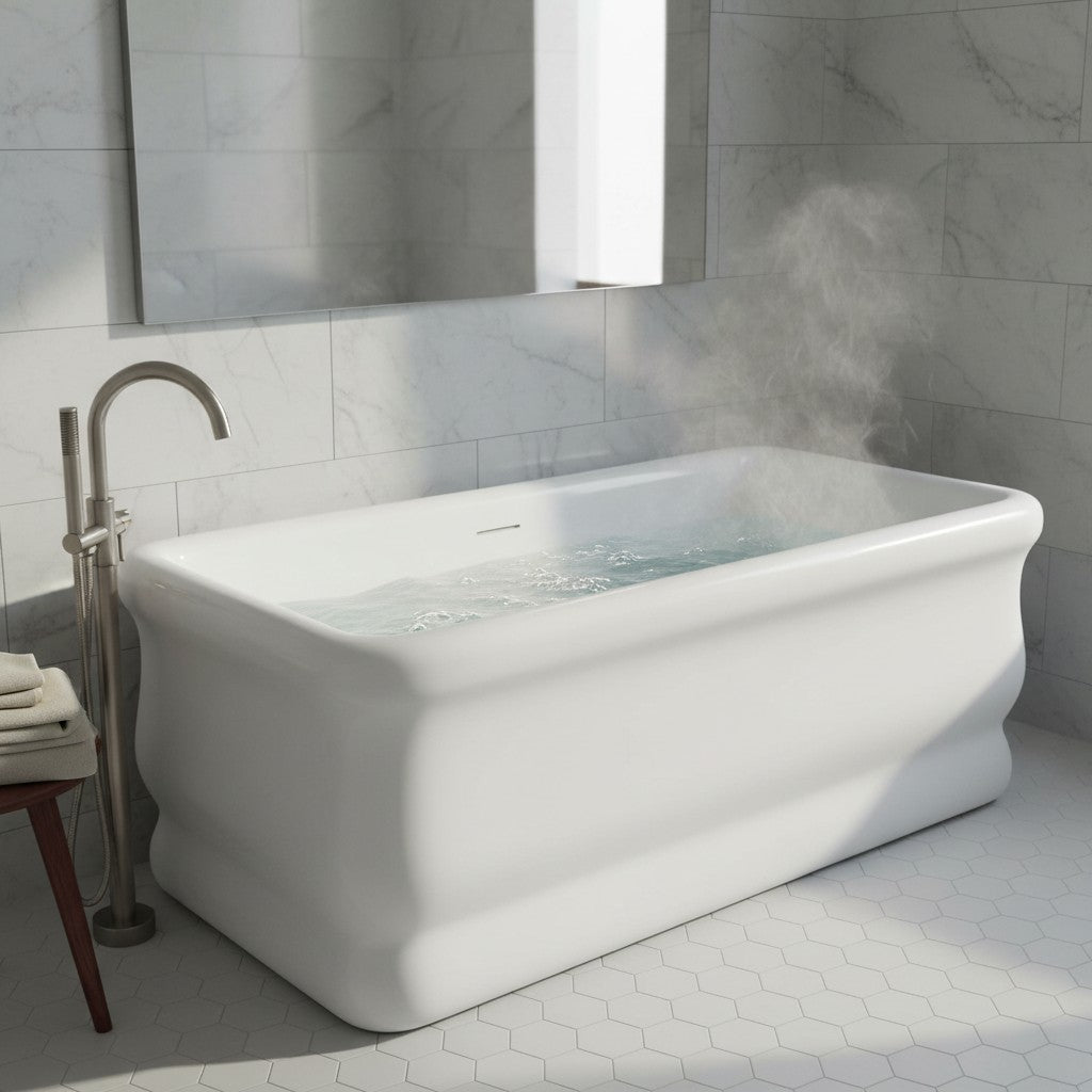 White Freestanding Double Ended Bathtub with Center Drain