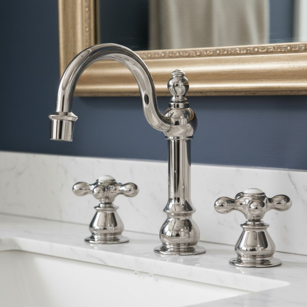 Bathroom Faucet Widespread Polished Nickel with Drain