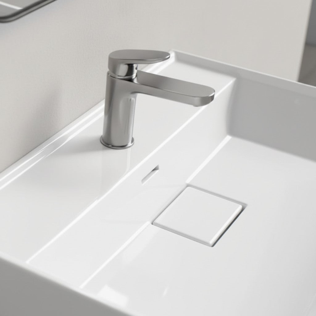 Bathroom Sink Wall-Mount Ceramic With Drain Cover
