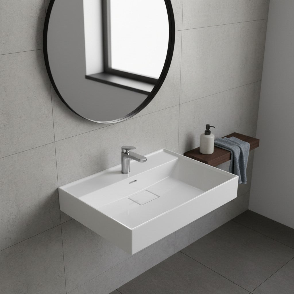 Bathroom Sink Wall-Mount Ceramic With Drain Cover