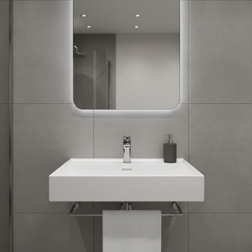 Bathroom Sink Wall-Mount Ceramic With Drain Cover