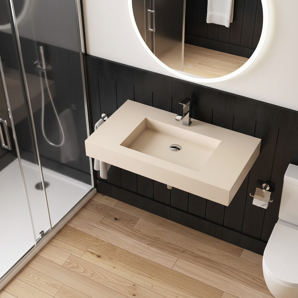 Bathroom Sink Wall-Mounted Solid Surface With Drain