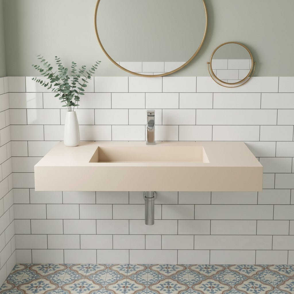 Bathroom Sink Wall-Mounted Solid Surface With Drain