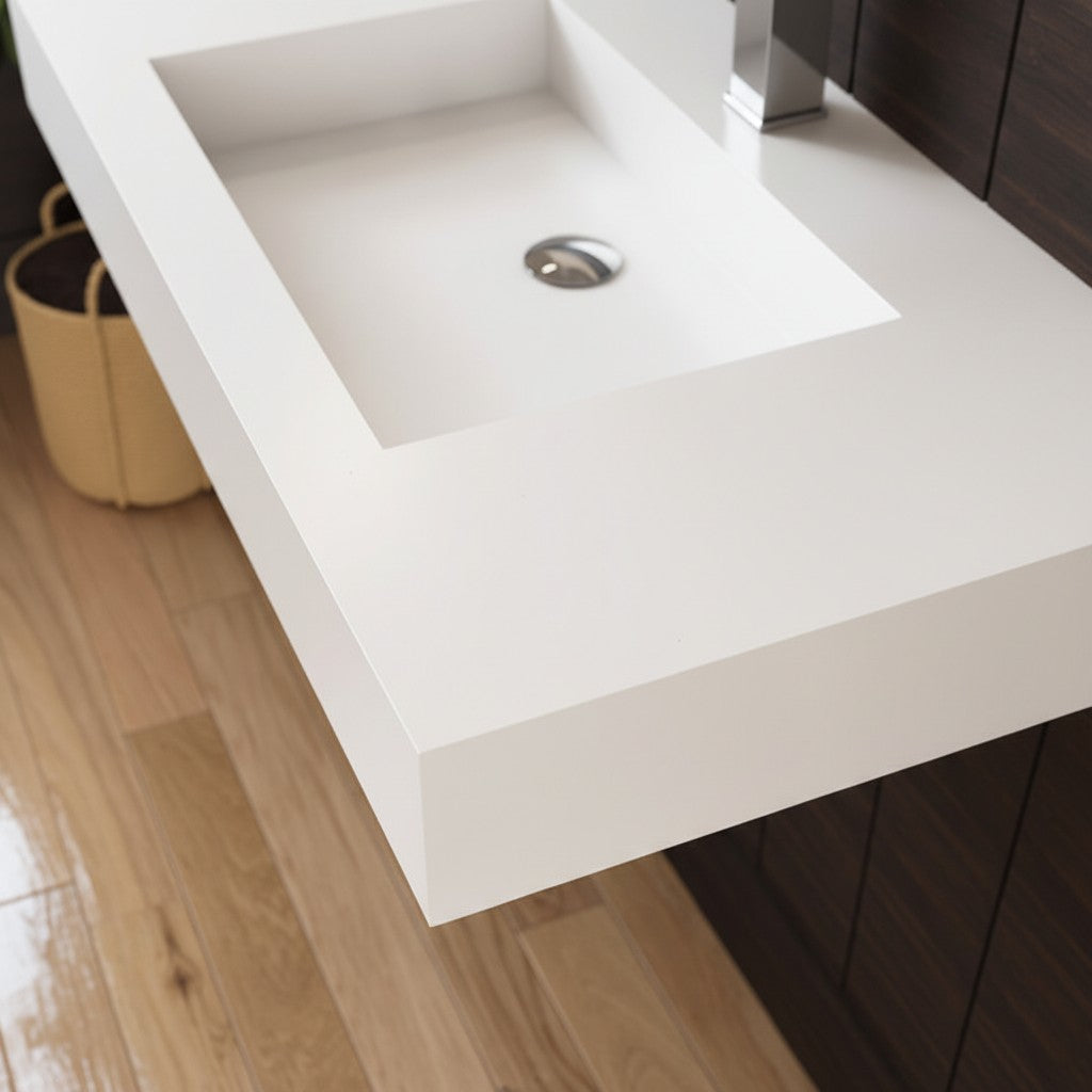 Bathroom Sink Wall-Mounted Solid Surface With Drain