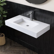 Bathroom Sink Wall-Mounted Solid Surface With Drain