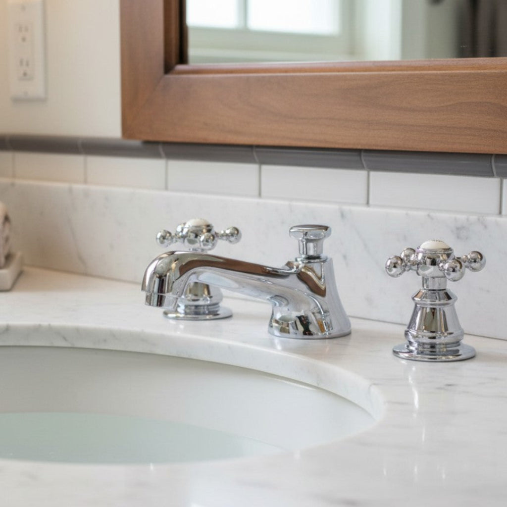 Chrome Widespread Bathroom Faucet 3-Hole Deck Mount with Pop-Up Drain