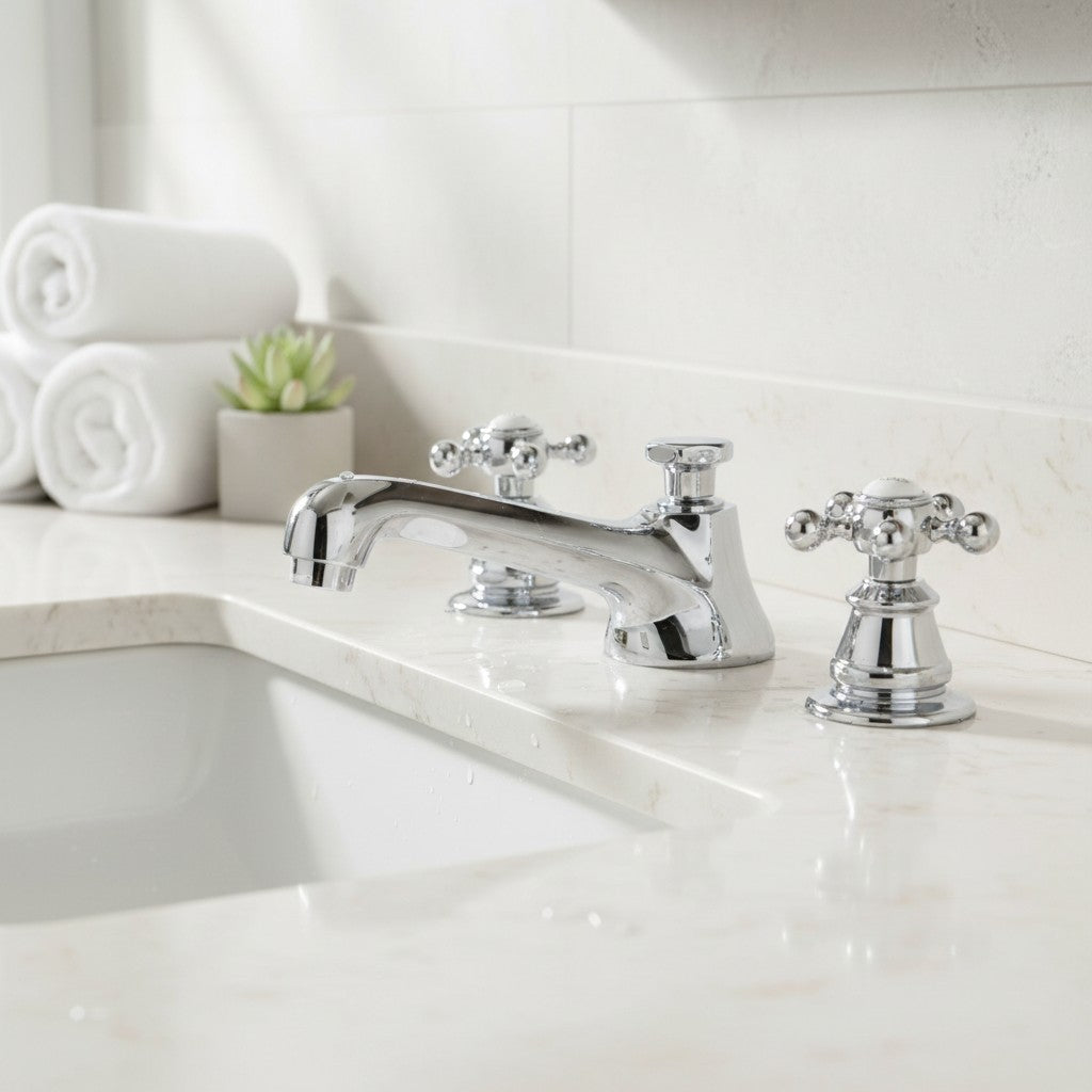 Chrome Widespread Bathroom Faucet 3-Hole Deck Mount with Pop-Up Drain