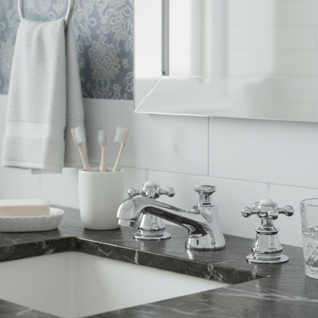Chrome Widespread Bathroom Faucet 3-Hole Deck Mount with Pop-Up Drain