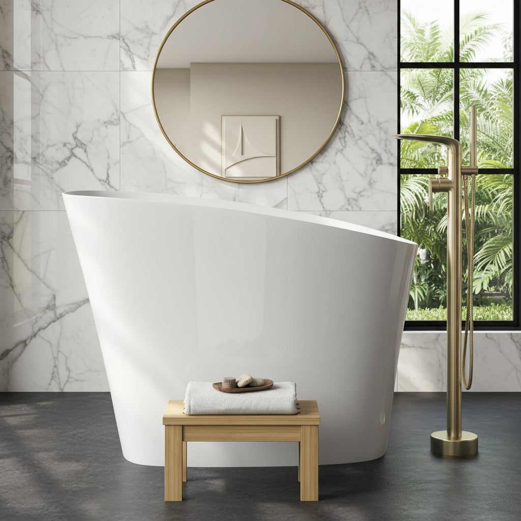 Matte Freestanding Stone Resin Soaking Tub with Drain