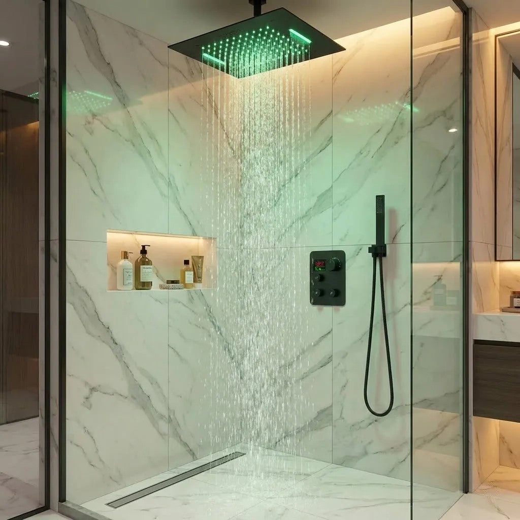 Multi-Finish Ceiling Mount Shower System with Thermostatic Valve