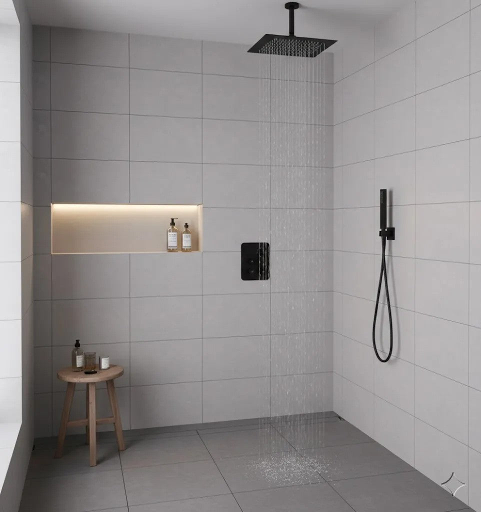 Multi-Finish Ceiling Mount Shower System with Thermostatic Valve