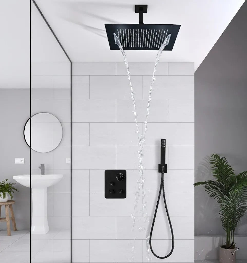 Multi-Finish Ceiling Mount Shower System with Thermostatic Valve