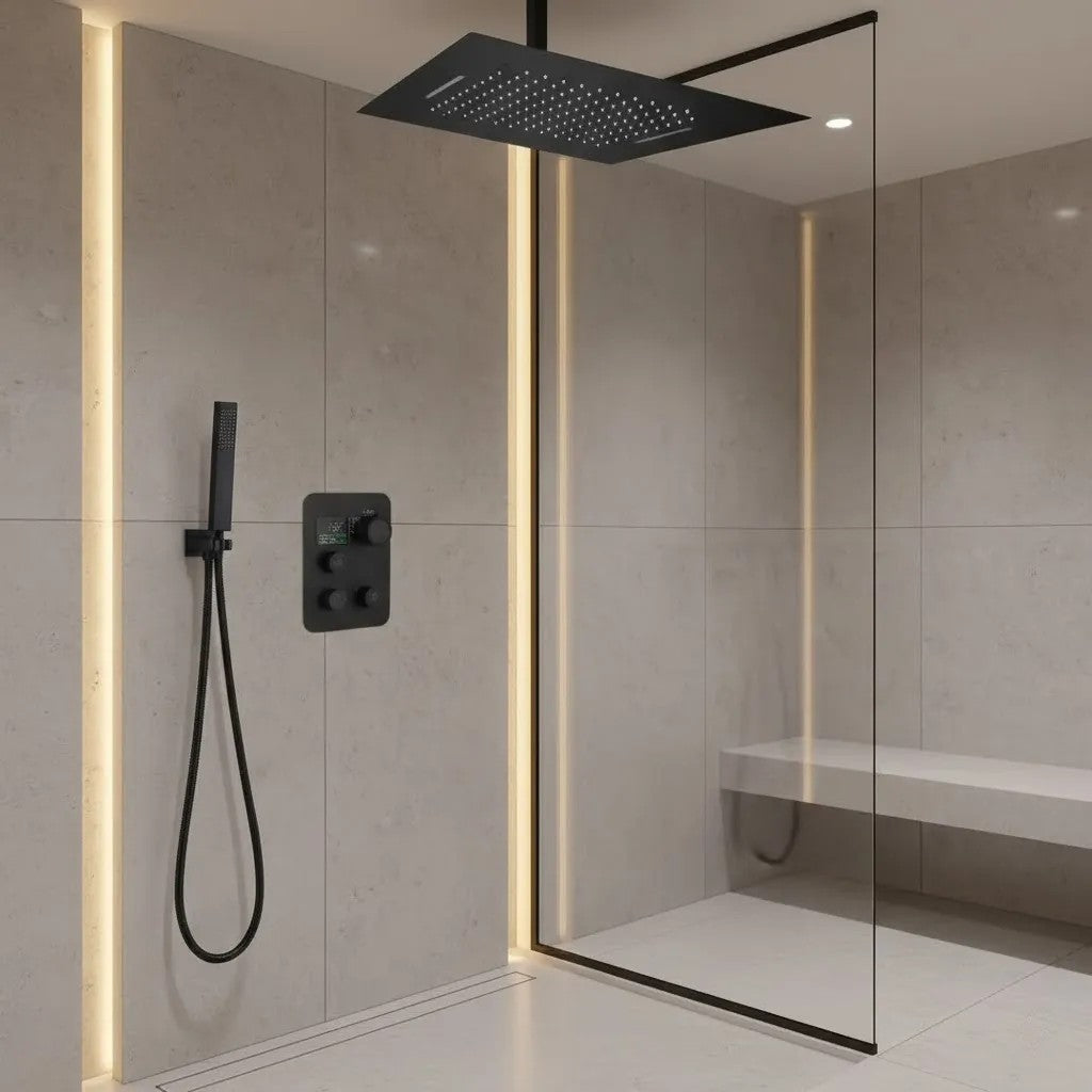 Multi-Finish Ceiling Mount Shower System with Thermostatic Valve