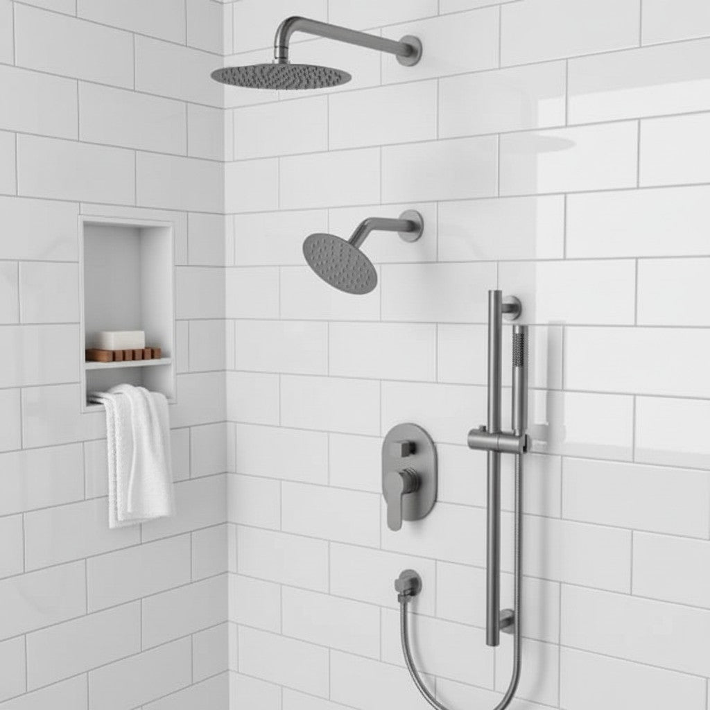 Multi-Finish Wall Mount Dual Shower System with 3 Sprays