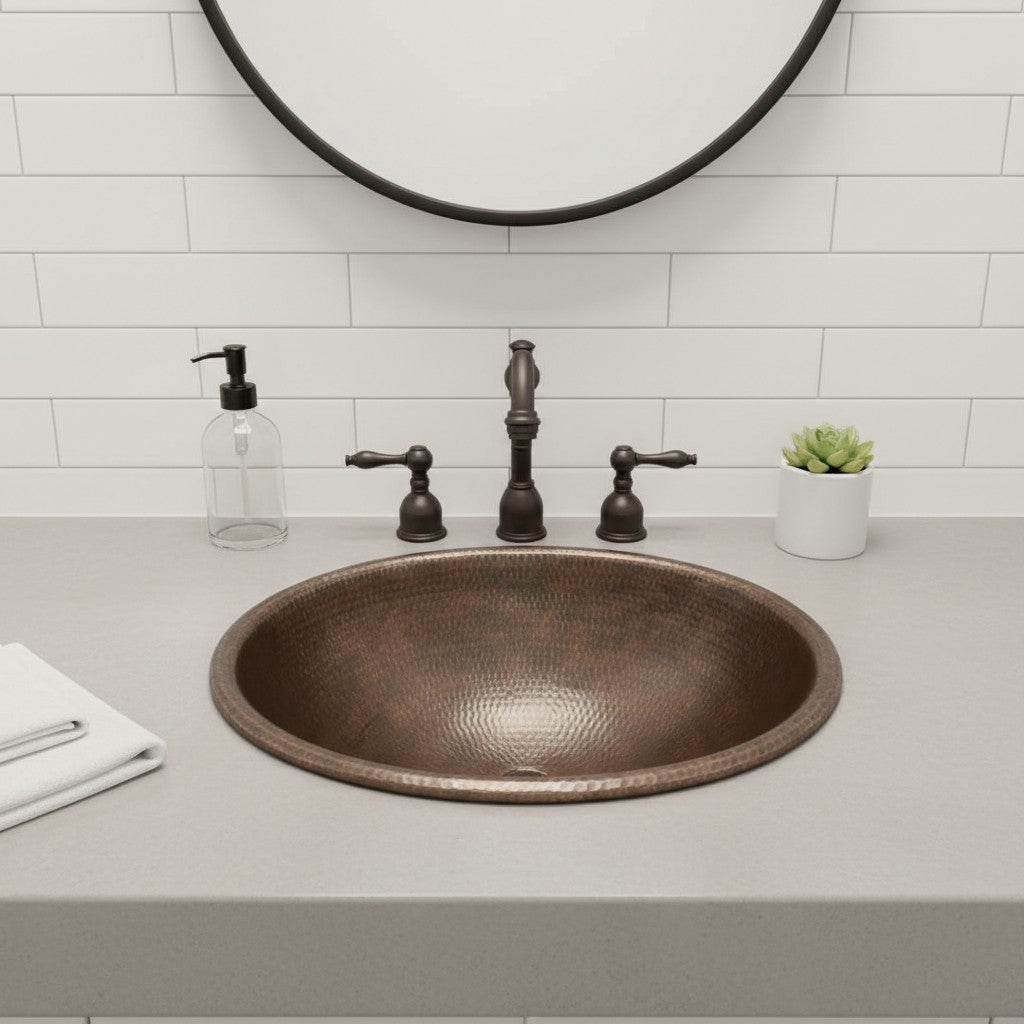 Oil Rubbed Bronze Drop-In Copper Sink with Overflow