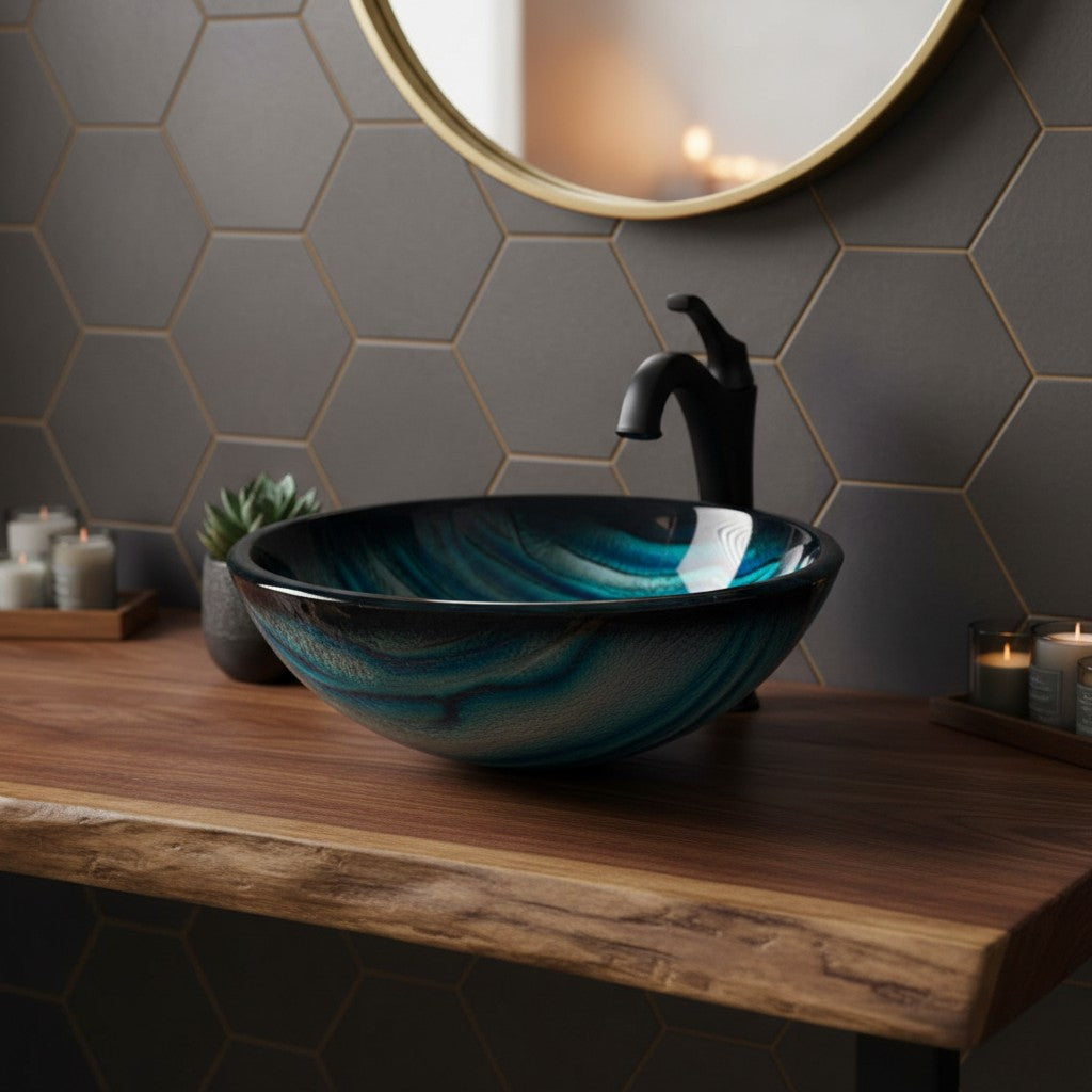 Vessel Bathroom Sink Above-Counter Glass