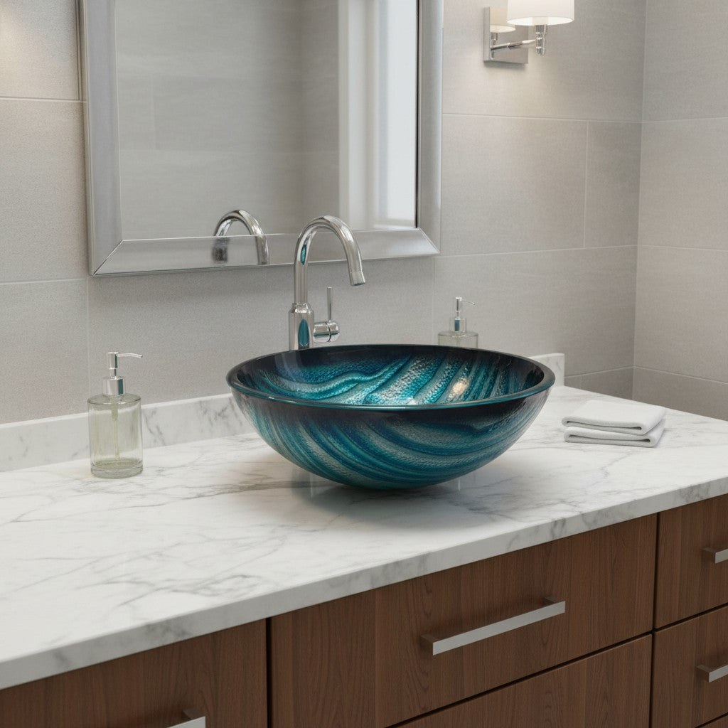 Vessel Bathroom Sink Above-Counter Glass
