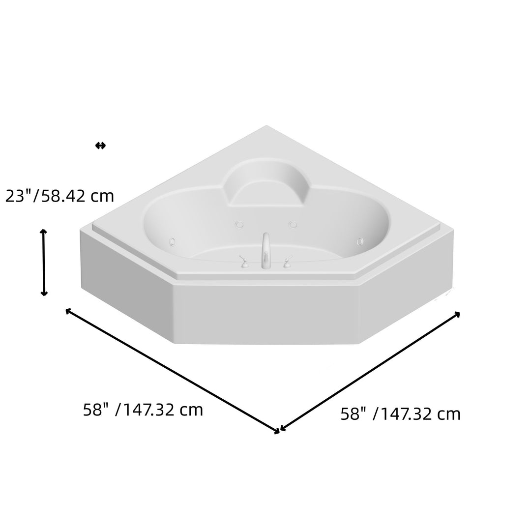 White Corner Whirlpool Bathtub with Hydrotherapy Jets