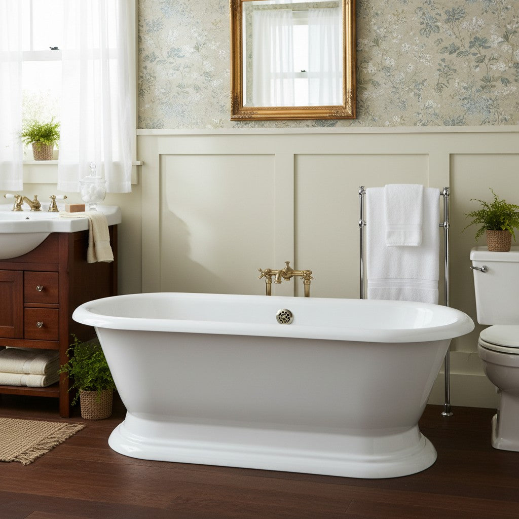White Freestanding Cast Iron Soaking Tub with Drain
