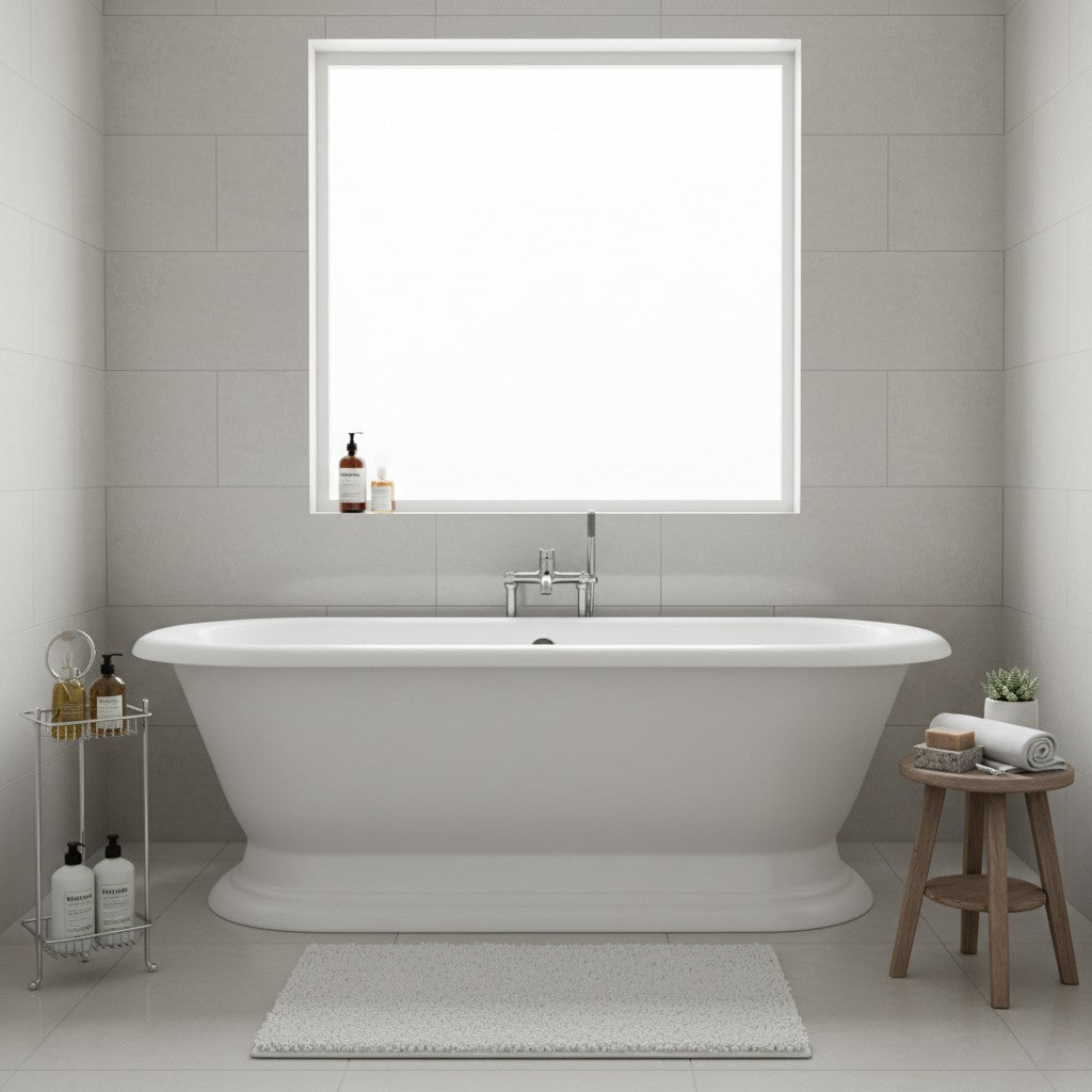 White Freestanding Cast Iron Soaking Tub with Drain