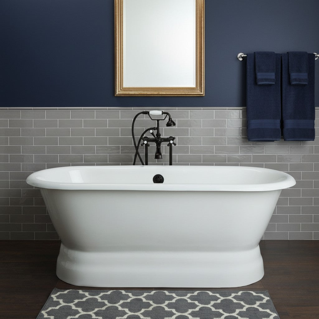 White Freestanding Cast Iron Soaking Tub with Drain