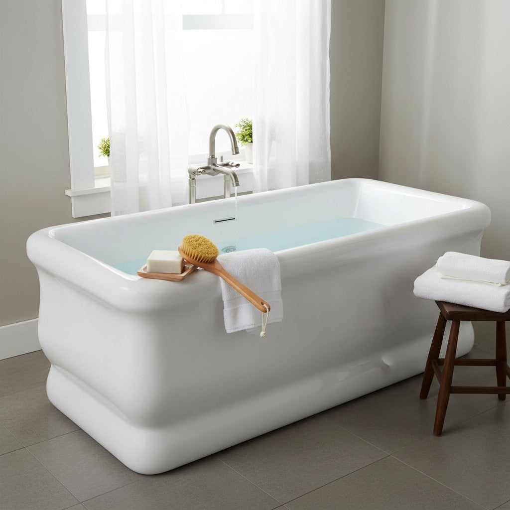 White Freestanding Double Ended Bathtub with Center Drain