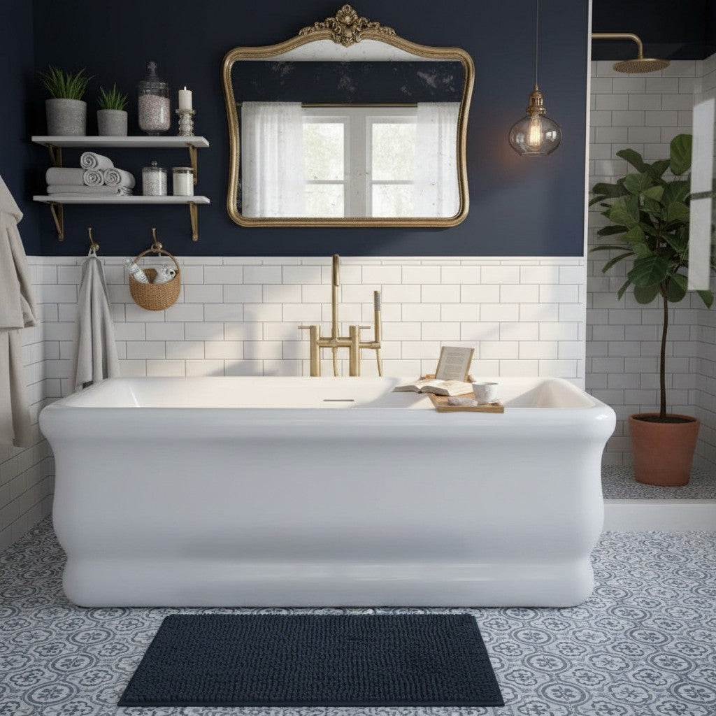 White Freestanding Double Ended Bathtub with Center Drain