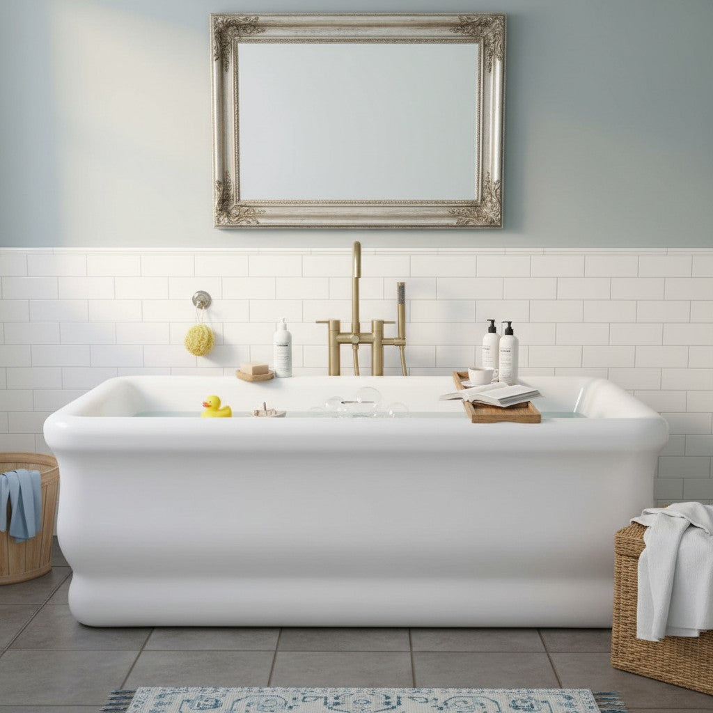 White Freestanding Double Ended Bathtub with Center Drain