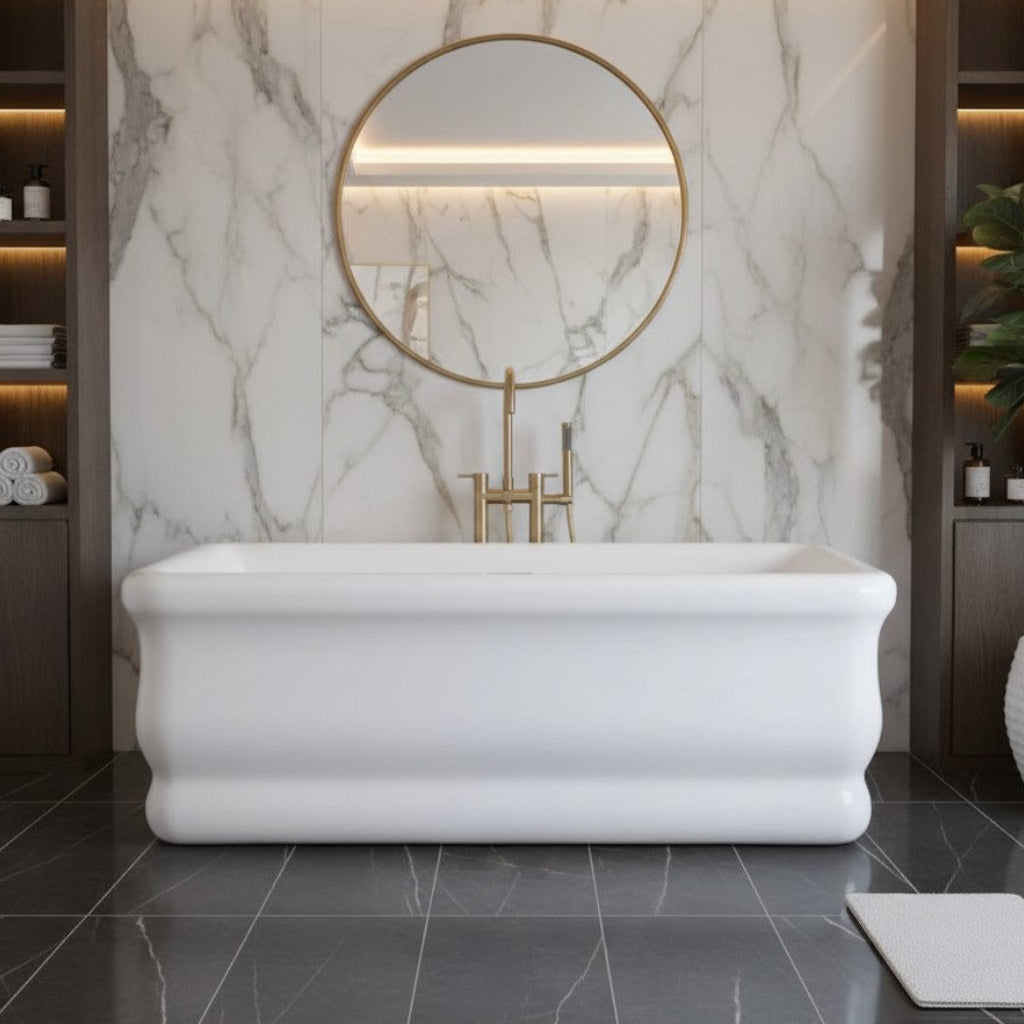 White Freestanding Double Ended Bathtub with Center Drain