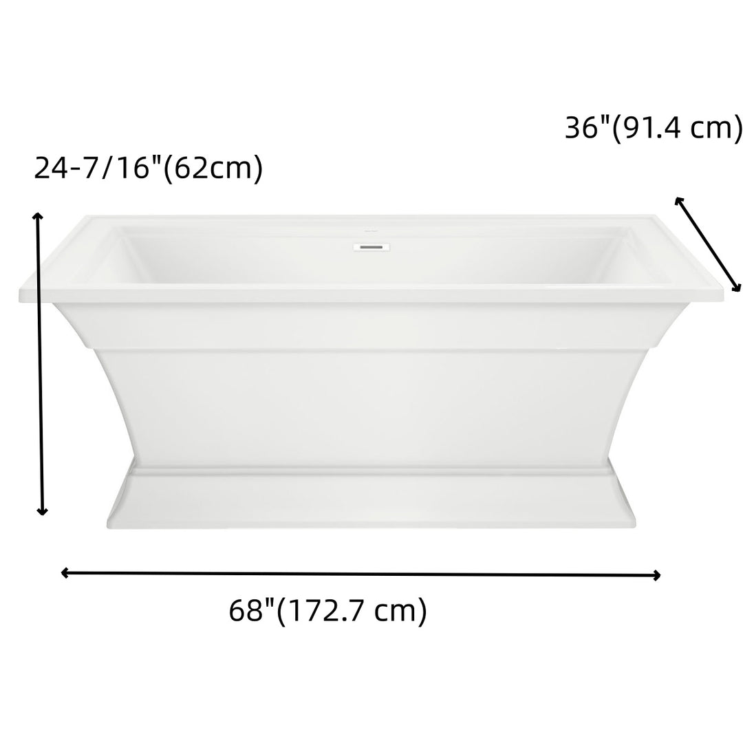 White Freestanding Soaking Bathtub with Integrated Overflow