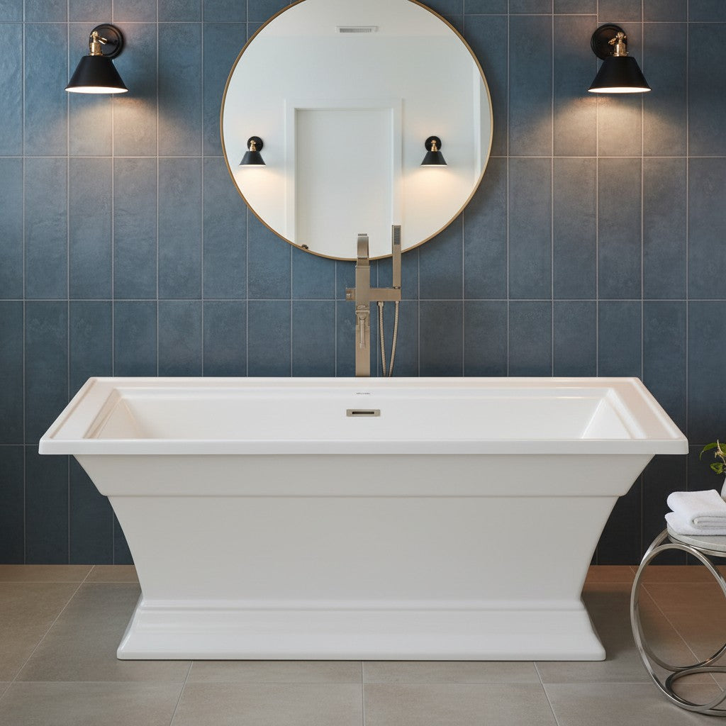 White Freestanding Soaking Bathtub with Integrated Overflow