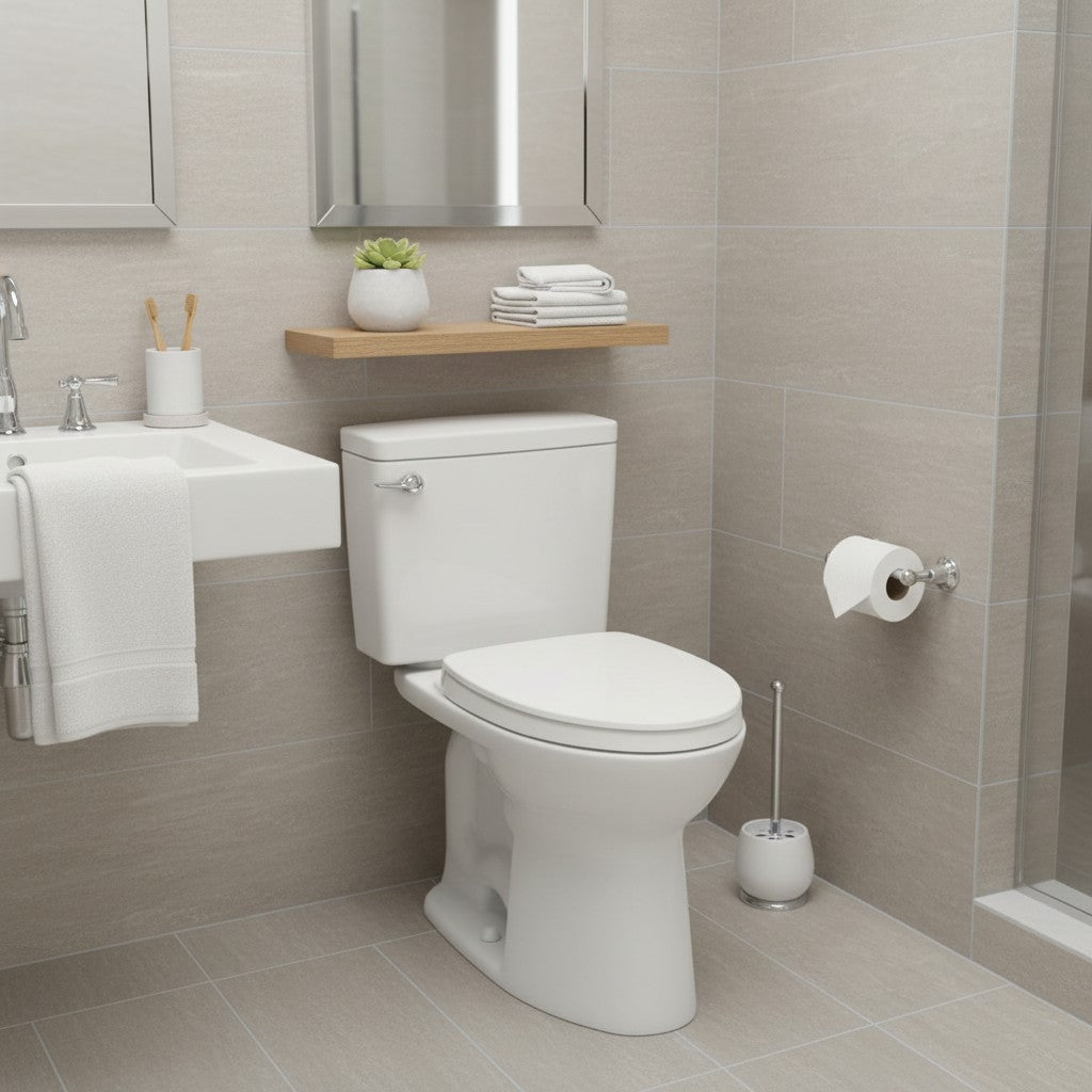 White Two-Piece Elongated Toilet with Soft Close Seat