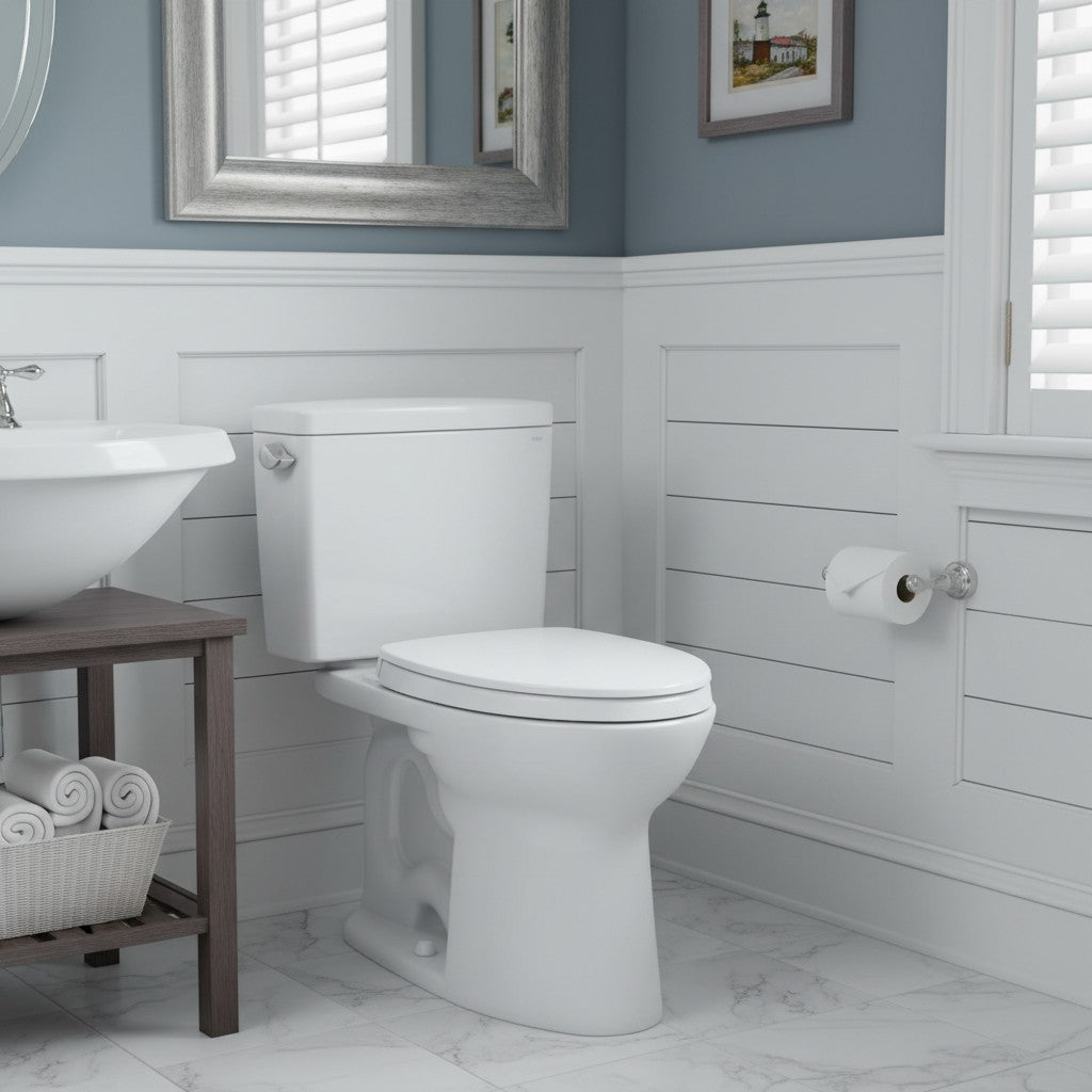 White Two-Piece Elongated Toilet with Soft Close Seat