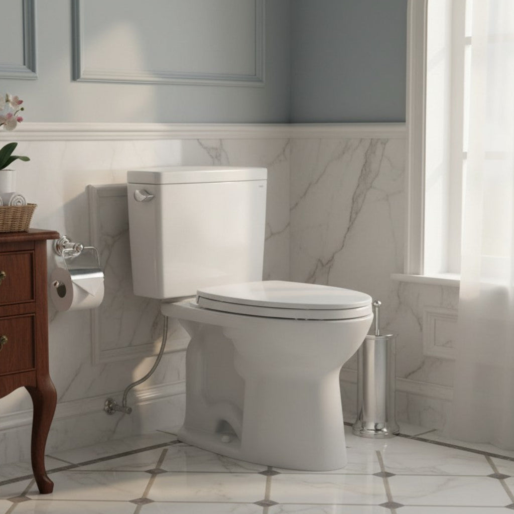 White Two-Piece Elongated Toilet with Soft Close Seat